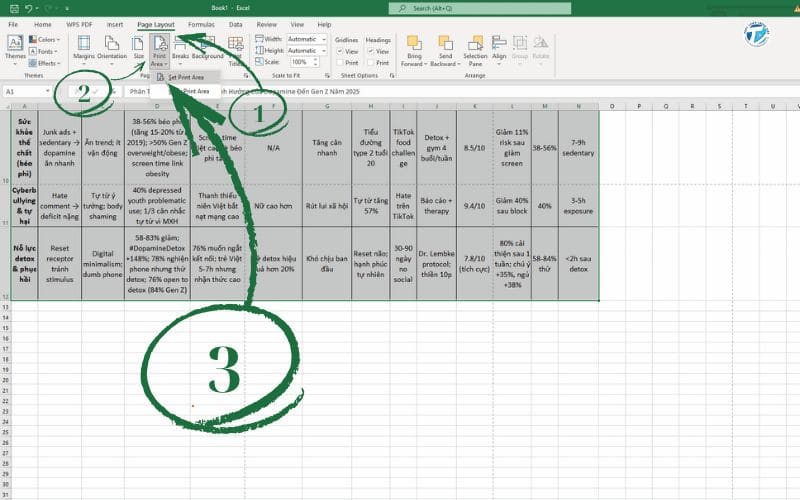 Hình ảnh chuẩn bị trước khi in Excel vừa trang giấy A4 ngang - Chọn vùng in 